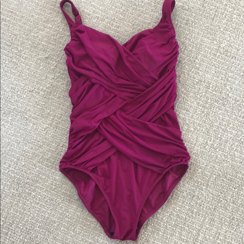 Magenta Gottex Ribbon Crossover bathing suit